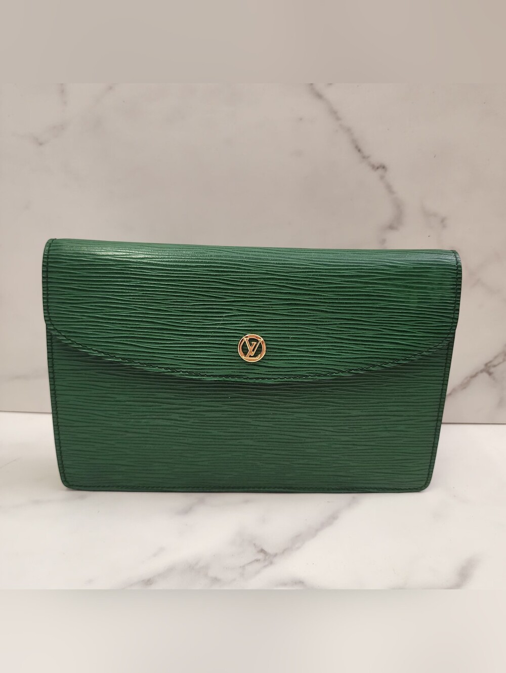 Authentic Vintage Green Epi Leather LV Montaigne Clutch With Digital COA
